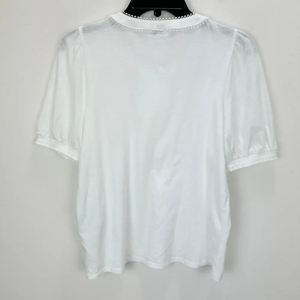 J.Crew Smocked Henley Knit Top Short Puff Sleeve Cotton Cottage White Small NWT